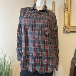 LL BEAN FLANNEL Plaid Button-Up Shirt Medium Slightly Fitted